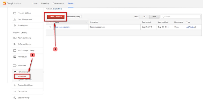 list of remarketing in GA